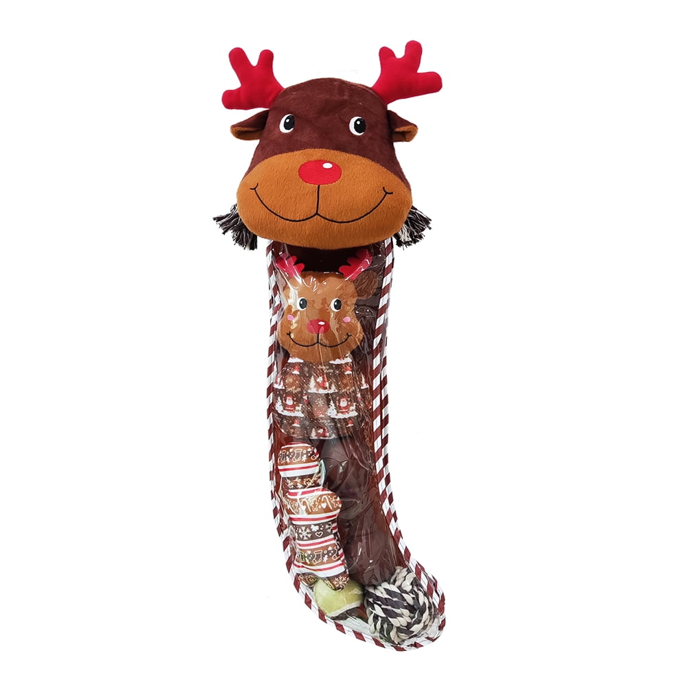 Vibrant Life Holiday 8 Piece Large Dog Toy Stocking Gift Set, Brown