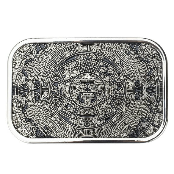 Longcreek Aztec Calendar Belt Buckle for Men, Aztec Mayan Indian Calendar Belt Buckle, Retro Solar Aztec Calendar Belt Buckle, Western Cowboy Belt Buckle, Vintage Punk Rock Belt Buckle