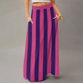 thumbnail image 2 of WTOBBY Women's Casual Leisure Foldable Striped Plaid Print High Waist Skirt with Hidden Pocket, Draped Relaxed Long Maxi Skirt for Travel Packing and Adventures,Purple M, 2 of 5