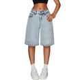 thumbnail image 3 of Girls Baggy Jorts Tween Girls Wide Leg Loose Knee Length Jean Shorts Teens Summer Y2K Skater Streetwear Washed Denim Shorts, 3 of 7