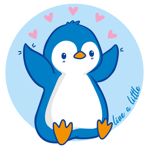 Live a Little Quotation with Happy Cyan Penguin Vinyl Wall Decal - Cute Cartoon Art Design of Chill Polar Animal with Wonderful Saying Wall Decoration - 20" x 20"