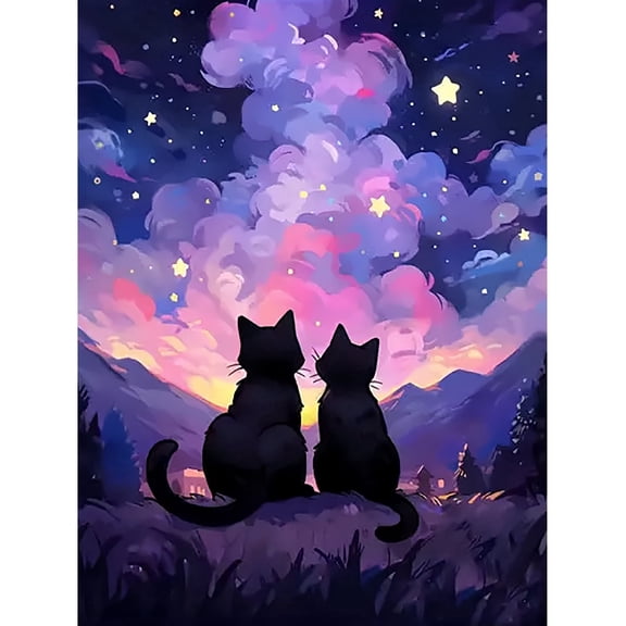 BYGFHLYW Diamond Art Painting Kits for Adults,Starry Sky Cat Gem art, DIY Full Round Art Crafts , Home Wall Decor 12x 16 in