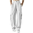 thumbnail image 2 of qolati Cargo Pants Women Y2k High Waist Front Ruched Parachute Pants Straight Wide Leg Baggy Pants with Multiple Pockets, 2 of 7