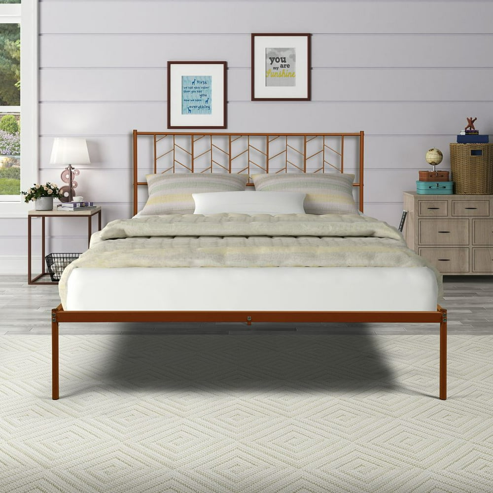 Vintage Look Metal Bed Frame, Queen Size Bed Frame With Headboard, 80.9