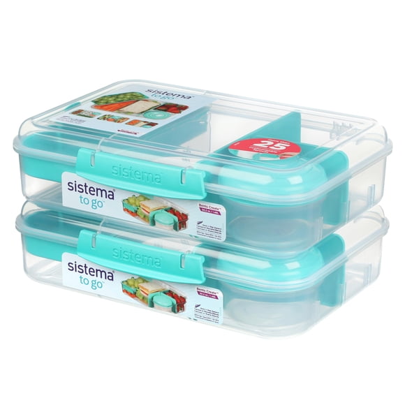 Sistema® Bento Create To Go™ Caja Bento con contenedor de almacenamiento de alimentos para 6 tazas con tapa y divisores, paquete de 2, verde menta