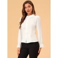 thumbnail image 2 of Allegra K Camisa con cuello Peter Pan para mujer, elegante, con paneles en contraste, con mangas, de trabajo, con botones blanco M, 2 of 6