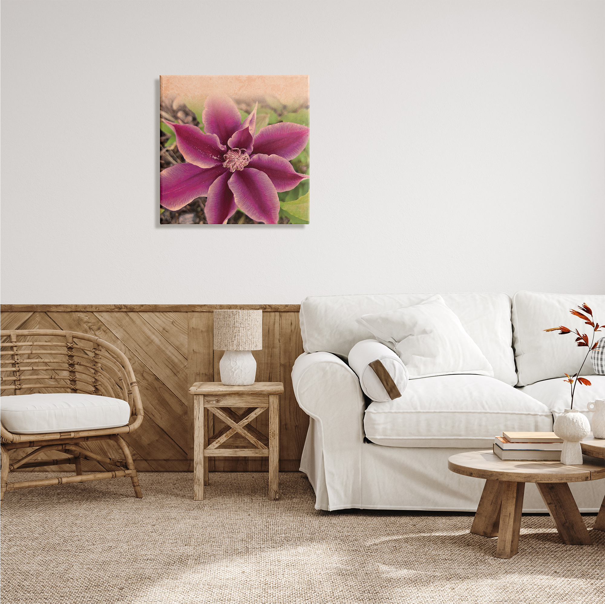 Stupell Indtries Pink Clematis Flower Petals Blooming Sun Bleached Tones,24 x 24,Design by Tammy Apple