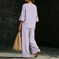 thumbnail image 5 of Women Striped Casual Two Piece Outfit, V-Neck Three Quarter Sleeve Top And Wide Leg Pants, Soft Loose Fashion Co-Ord Set For Everyday Leisure Wear Purple XXL, 5 of 7