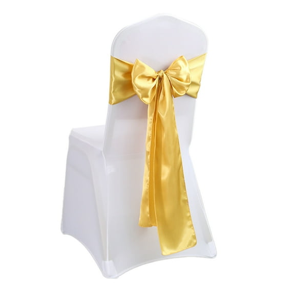 10Pcs Satin Chair Sashes Bow Sash Chair Sashes Banquets Chair Cover For Party Wedding Home Decorations -Golden