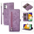 thumbnail image 1 of Nalacover Zipper Wallet Case for Samsung Galaxy A14 5G, Wrist Hand Strap Lanyard Crossbody Premium PU Leather + Soft TPU Magnetic Buckle Flip Cover with Card Slots Holder Kickstand Case, Purple, 1 of 9