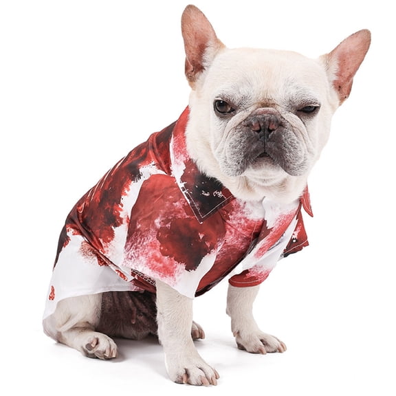 Bloody Uniform Dog Halloween Costume, Scary Two-Leg Shirt Pet Halloween Costumes for Halloween Party Cosplay and Photo Props, Halloween Pet Outfit (Red)