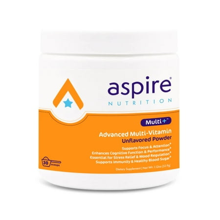 Aspire Multi+™ Advanced Multivitamin for Kids, Men & Women (unflavored Powder) - Best Supplement for Focus, Attention, Memory, Mood. More Absorbent Nutrients, Minerals and Vitamins - All Natural