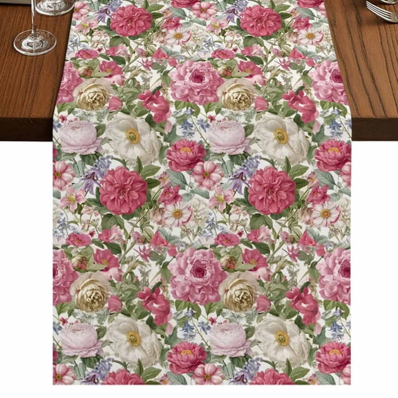 Table Runners 36 Inches Long Dress Scarves, Pink Spring Floral Farmhouse Kitchen/Dining Table Runner, Short Coffee Tablerunners, Vintage Summer Botanical 13x36 Inch