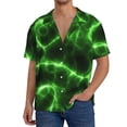 thumbnail image 3 of Naloa Green Lightning Men's Loose Fit Cuban Collar Short-Sleeve Shirt with Button-down and Chest Pocket for Everyday Wear Outings - Small, 3 of 7