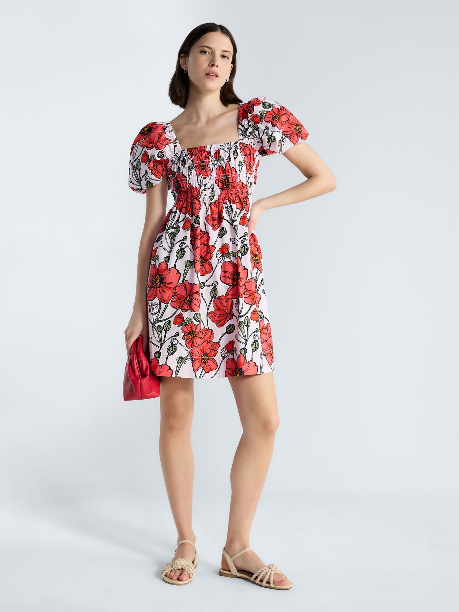 Free Assembly Women's and Women's Plus Puff Sleeve Peasant Mini Dress, Sizes XS to 4X