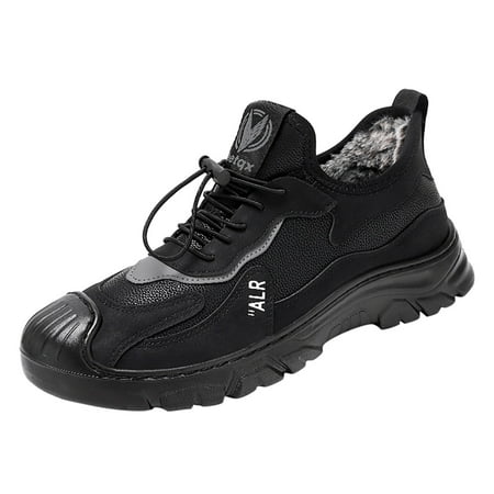 

Xutthjh Fashion Winter Men Snow Boots Flat Bottom Non-Slip Waterproof Round Toe Solid Color Elastic Lace Up Plush Warm Comfortable