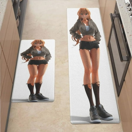 

Anti Fatigue Kitchen Mat Japanese Girl Sets of 2 Kitchen Rugs Non Slip Cushioned Standing Mat for Sink Floor Laundry Office Desk Mid 17.3 x 29 + Plus 17.3 x 47.2
