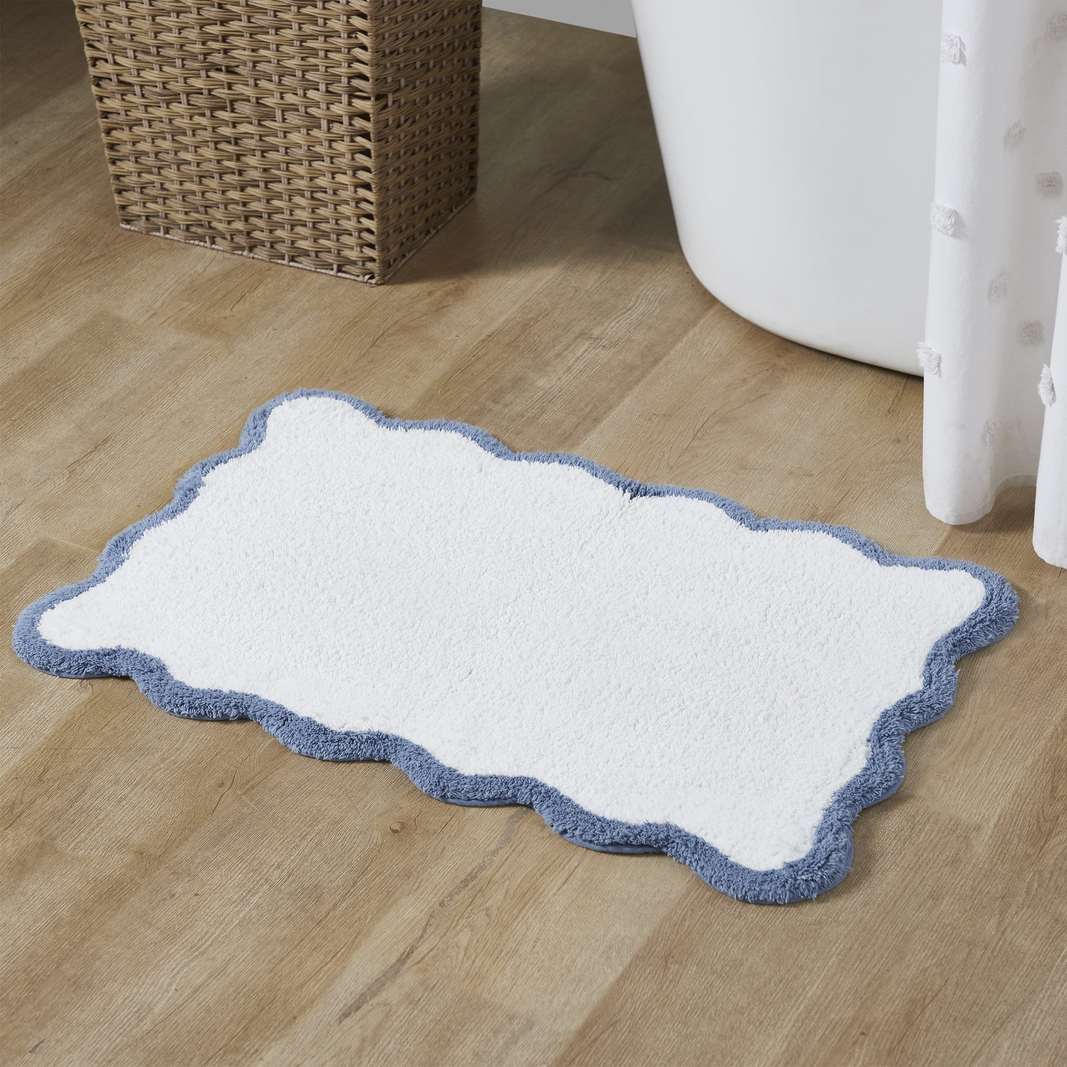 My Texas House Whitney Blue Scallop Cotton Bath Rug, 20" x 32"