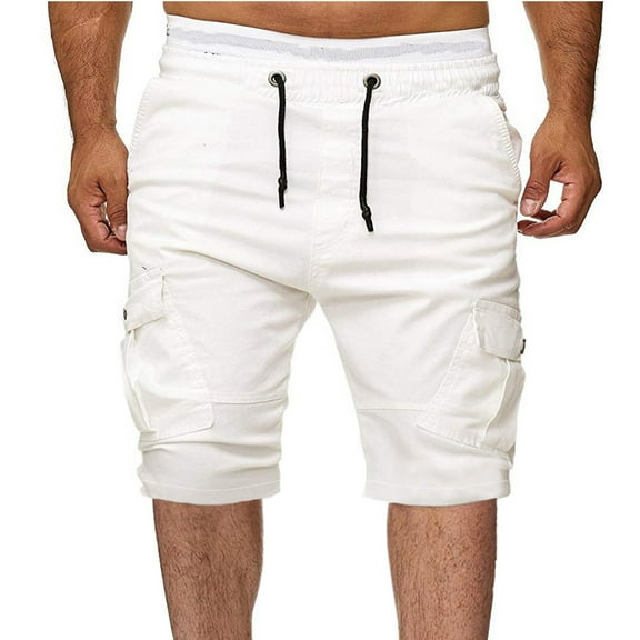 Holloyiver Mens Work Shorts 9" Work Pants for Mens Portable Phone Charge Shorts Multi Pokets Cargo Shorts Comfy Cotton blend Shorts White