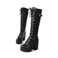 thumbnail image 6 of Chenyee Platform High Heels Combat Boots for Women Lace Up Leather Gothic Knee High Booties with Side Zipper, 6 of 7