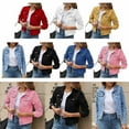 thumbnail image 2 of Women's Button Down Long Sleeve Cropped Denims Jean Jacket With Pockets, 2 of 5