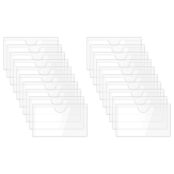 Uxcell 30Pcs Self Adhesive Index Card Pockets with Top Open for Loading, 1.8 x 3 Inch Clear Index Card Label Holder Photo Sleeves for Office Home Library Card Storage Bin