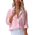 thumbnail image 3 of Cindysus Women Shirts Button Down Tops Long Sleeve Blouse Holiday Tunic Shirt Loose Pink XXL, 3 of 9