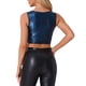 thumbnail image 3 of TOP SIN MANGAS U ESCOTE PARA MUJERES INSPIRE CHIC ROPA DE FIESTA Y CLUB Holográfico Brillante Metálico Crop Top L Azul Oscuro, 3 of 6