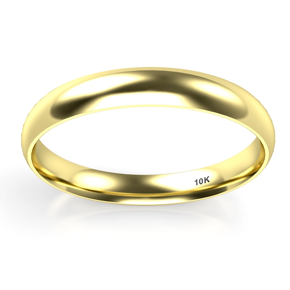 Sz 7.0 Solid 10K Yellow Gold 3MM Plain Dome Comfort Fit Wedding Band Ring