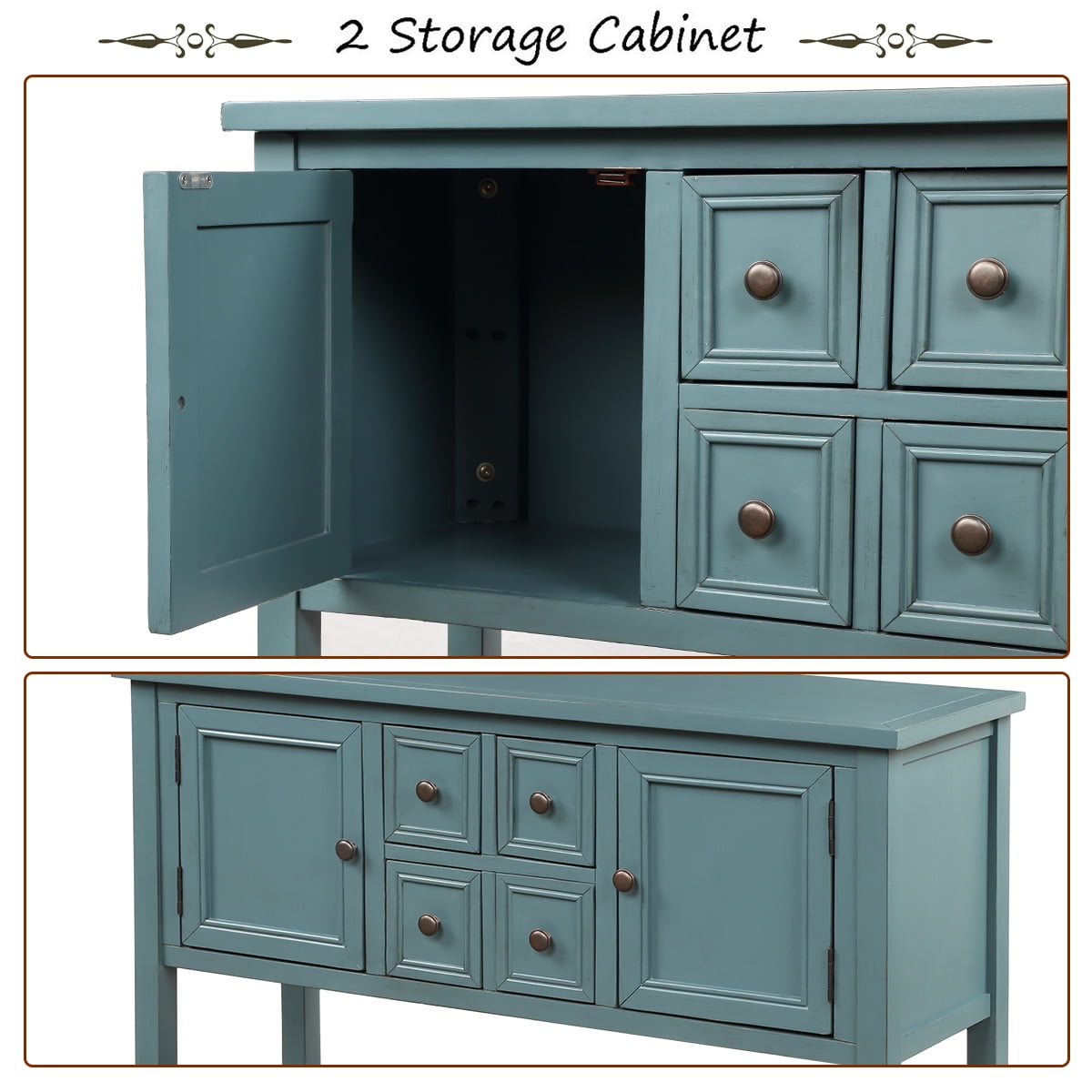 Console Table with 4 Storage Drawers,Storage Vintage Wood Buffet Sideboard Desk with 2 Cabinets and Bottom Shelf, Retro Entryway Table Cupboard for Living Room, Foyer, Hallway