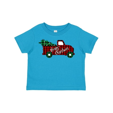 

Inktastic Merry Christmas Red Buffalo Plaid Truck with Tree Gift Toddler Boy or Toddler Girl T-Shirt