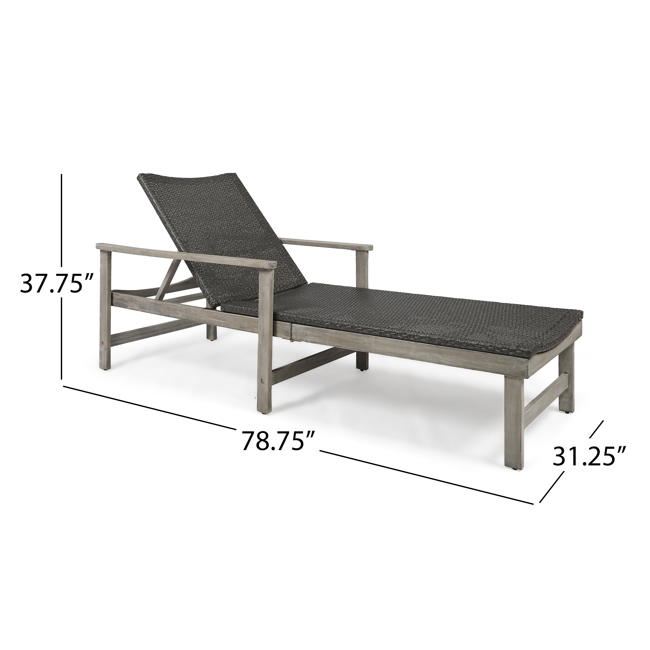 Camdyn Outdoor Rustic Acacia Wood Chaise Lounge with Wicker Seating (Set of 2), Light Gray and Mixed Black - image 3 of 7
