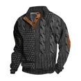 thumbnail image 2 of Men's Fake Sweater Stripe Print Stand Collar Sweatshirt with 3 Buttons, Outdoor Casual Button Front Pullover,Gray,2XL, 2 of 4