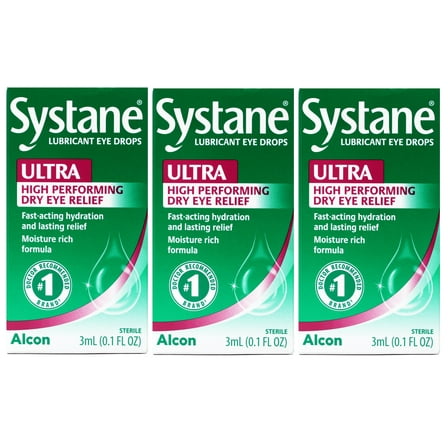 3 Pack - Systane Lubricant Eye Drops Ultra High Performing Dry Eye Relief, 3ml (0.1 fl oz)