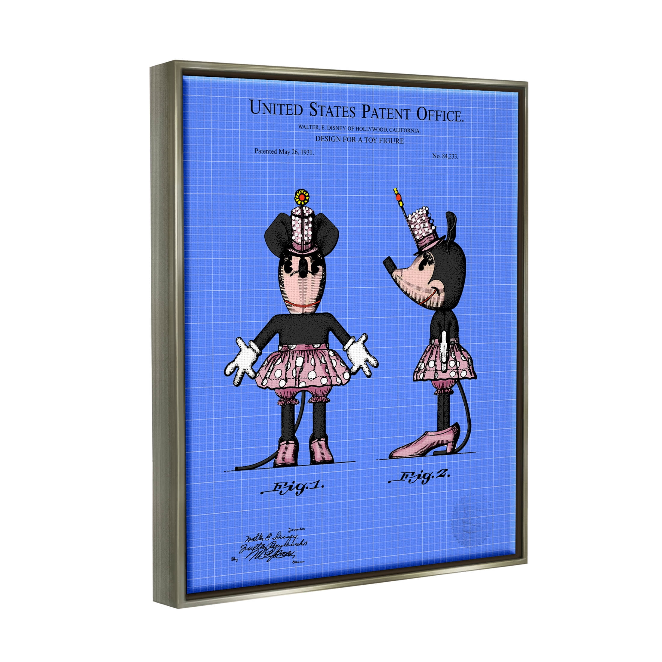Stupell Industries Girl Mouse Toy Blueprint Graphic Art Luster Gray Floating Framed Canvas Print Wall Art, Design by Karl Hronek