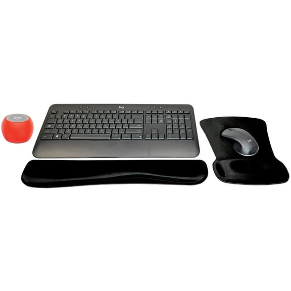 Logitech MK540 Advanced Wireless Keyboard & Mouse Combo Travel Home Office Modern Bundle with Boost Glow in the Dark Water-Resistant Portable Wireless Bluetooth Speaker, Gel Wrist & Mouse Pads