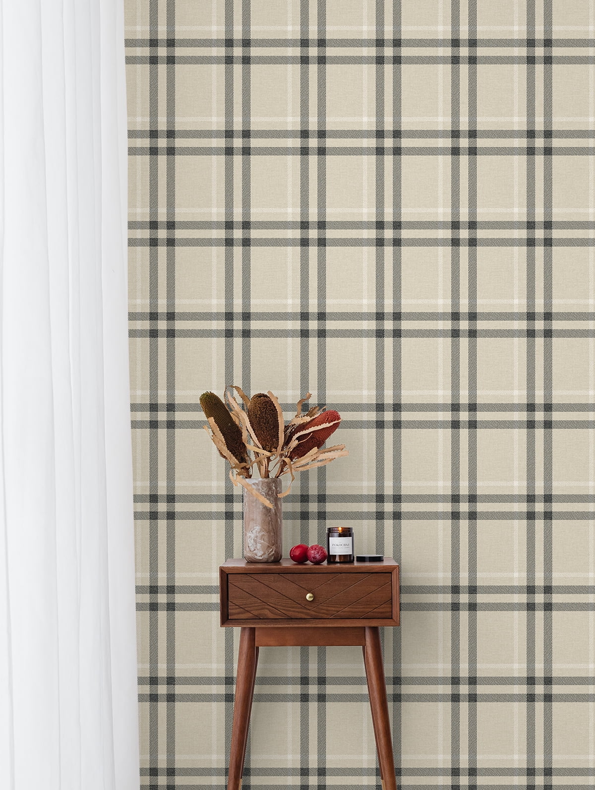 NextWall Linen & Ebony Calverlay Plaid Peel and Stick Wallpaper - 20.9 in. W. x 18 ft. L. Roll