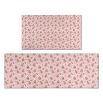 Pink Christmas Gingerbread Pattern Kitchen Rugs Sets Of 2,Anti Fatigue Kitchen Mat Rugs Non Slip Washable,Decorative Kitchen Floor Mats for Kitchen,Sink,Laundry,17"x30" 17"x47"