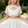 thumbnail image 5 of THDHVS Girls Shirts,Lace Flower Hollow Out Ruffle Trim Short Sleeve Crop Top Oktoberfest Wear for Girls,Girls Tops White 7-8 Years, 5 of 9