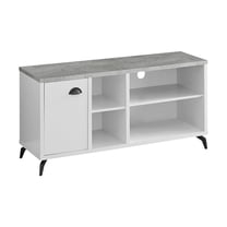 Monarch Specialties 48 in. L TV Stand, 1 Door, 4 Shelves, Faux Concrete, Brown Reclaimed Wood-Look