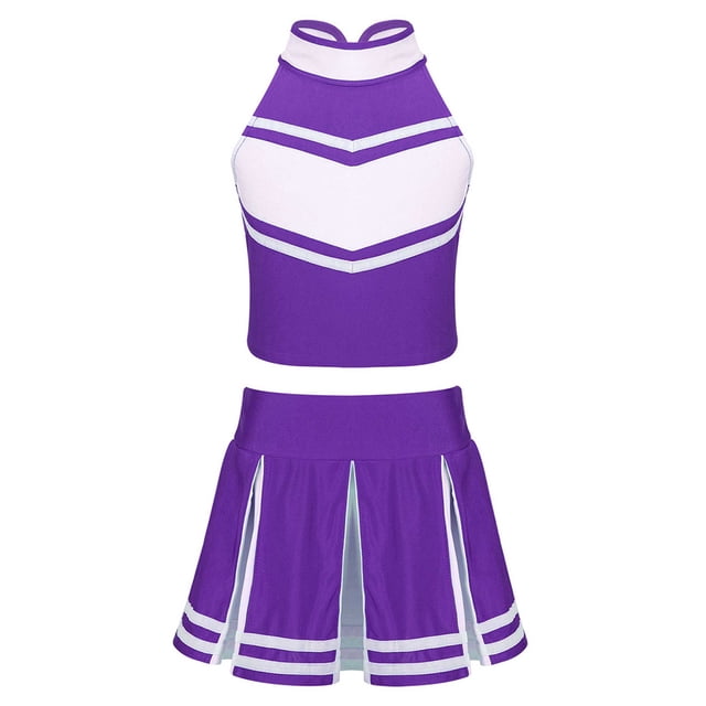 Miaeowve Ensemble de Vêtements 2 Pcs pour Filles, Haut Court Sans Manches avec Couteau, Jupe Plissée Mini, Uniforme Violet 6