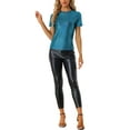 thumbnail image 2 of INSPIRE CHIC Women's Metallic Textured Short Sleeve Shiny Party Tops XS Green Blue, 2 of 6