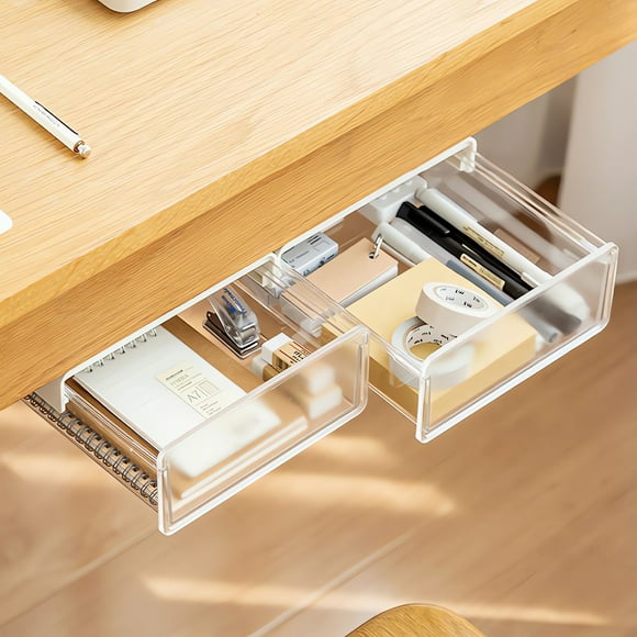LSLJS Under Desk Drawer Storage Box Hidden Sticker Under-desk Sundries Storage Rack Workstation Storage Box