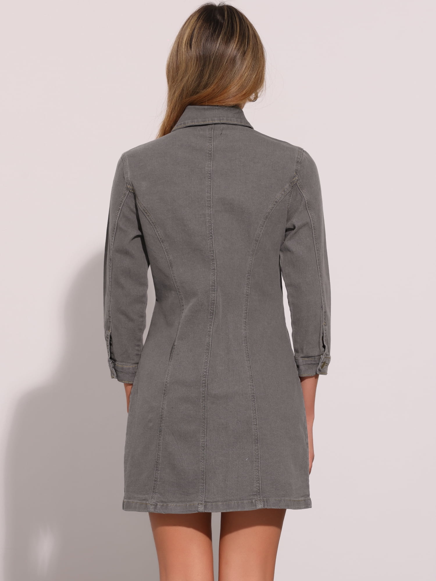 DARING DIVA 3/4 Sleeve Button Down Denim Shirt Dress M Gray