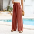 thumbnail image 5 of Linen Pants for Women 2026 Summer High Waist Stretchy Baggy Pants Business Casual Fashion Flowy Beach Trousers with Pockets OIOLOYJM Vermilion S, 5 of 5