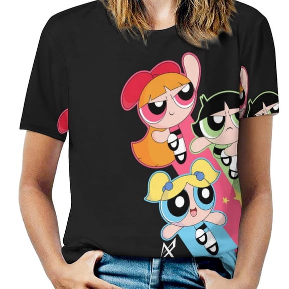 The Powerpuff Girls Womens T-Shirt Round Neck Short Sleeve Tee Shirts Summer Breathable Tops Blouse S