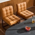 thumbnail image 3 of GrandNoor Brown Faux Leather Dining Chairs Set of 2, Mid-Century Modern Dining Room Chairs with Armless, Checkered Kitchen Chair with Metal Legs, 3 of 9