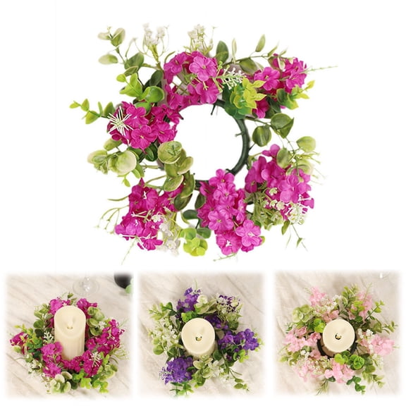Floral Candle Rings Plastic Artificial Flower Candle Rings Spring Candle Rings Centerpieces For Wedding Home Table Decoration,Artificial Flower Hyacinth Candlestick Flower Garland Rose Red