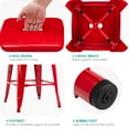 thumbnail image 5 of Red Metal Barstools Set of 4, 24" High Bar Stools Backless, Indoor-Outdoor Counter Height Stools with Square Seat, 5 of 7