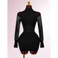 thumbnail image 2 of Women Black V-Neck Mesh Sleeve Bodycon Mini Dress, 2 of 9